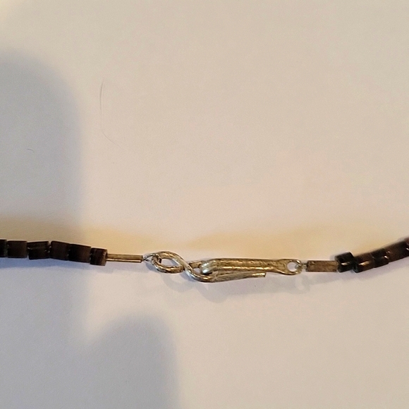 Hand Crafted Natural shell Heishi mother of pearl/onyx fetish necklace 1980s! - Picture 5 of 8